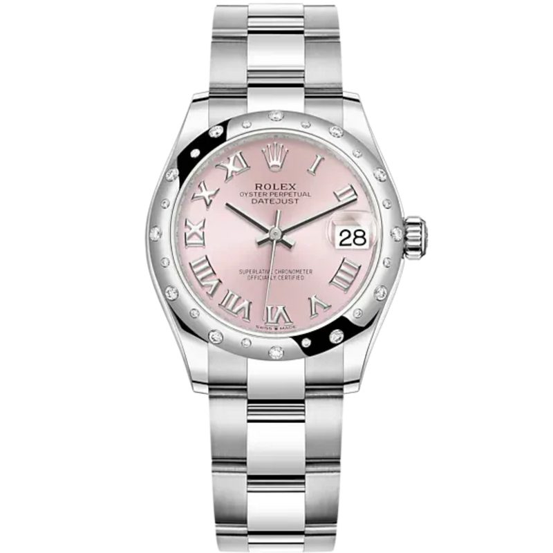 Datejust 31 31mm Oyster Bracelet Oystersteel and White Gold with Pink Diamond Dial Diamond-Set Bezel - Rolex