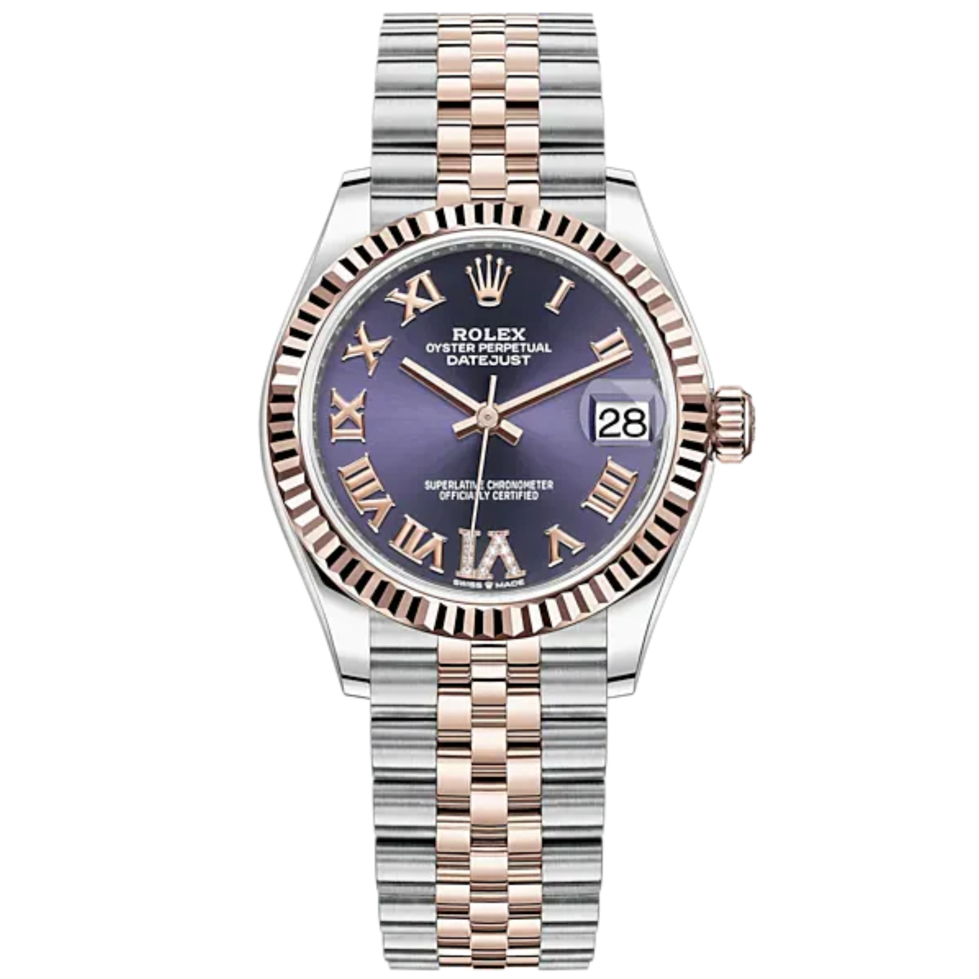 Datejust 31 31mm Jubilee Bracelet Oystersteel and Everose Gold with Aubergine Diamond Dial Fluted Bezel - Rolex