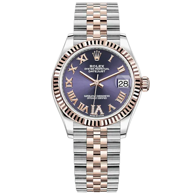 Datejust 31 31mm Jubilee Bracelet Oystersteel and Everose Gold with Aubergine Diamond Dial Fluted Bezel - Rolex