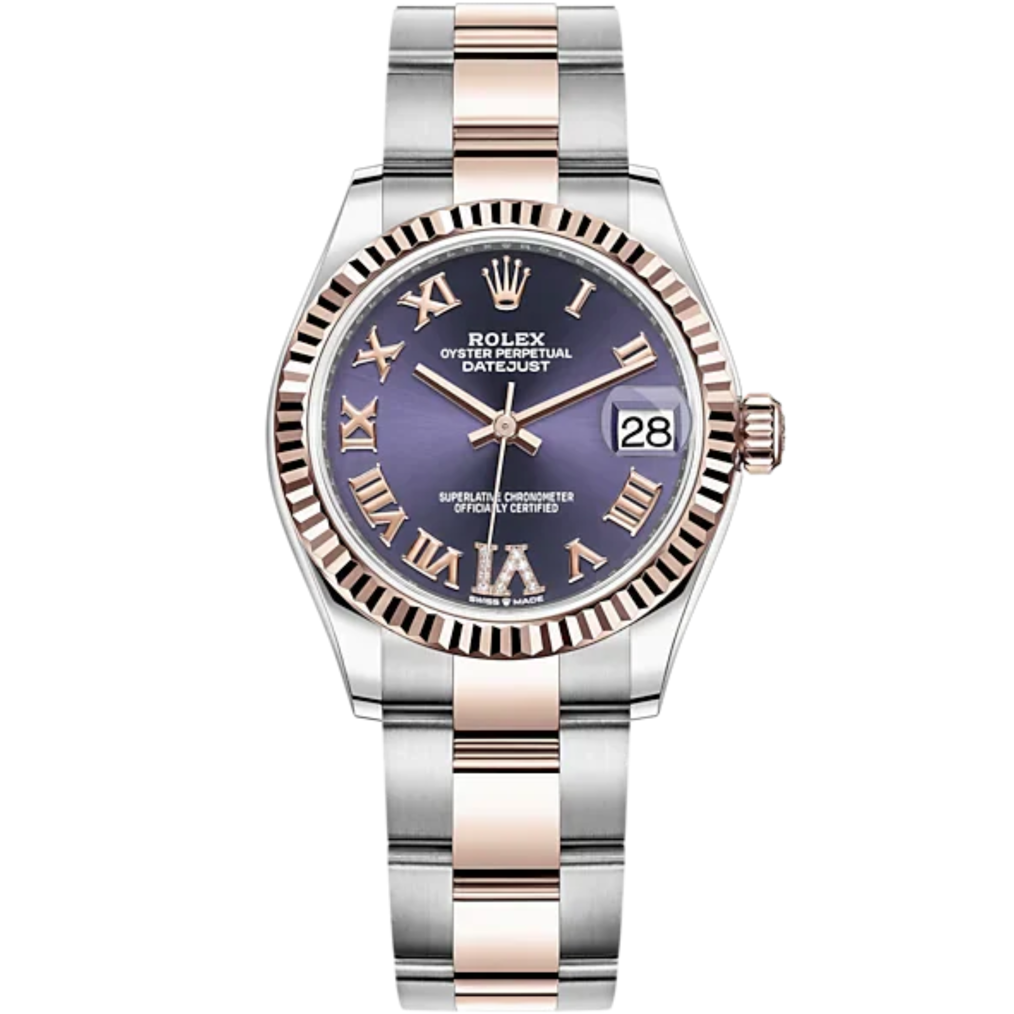 Datejust 31 31mm Oyster Bracelet Oystersteel and Everose Gold with Aubergine Diamond Dial Fluted Bezel - Rolex