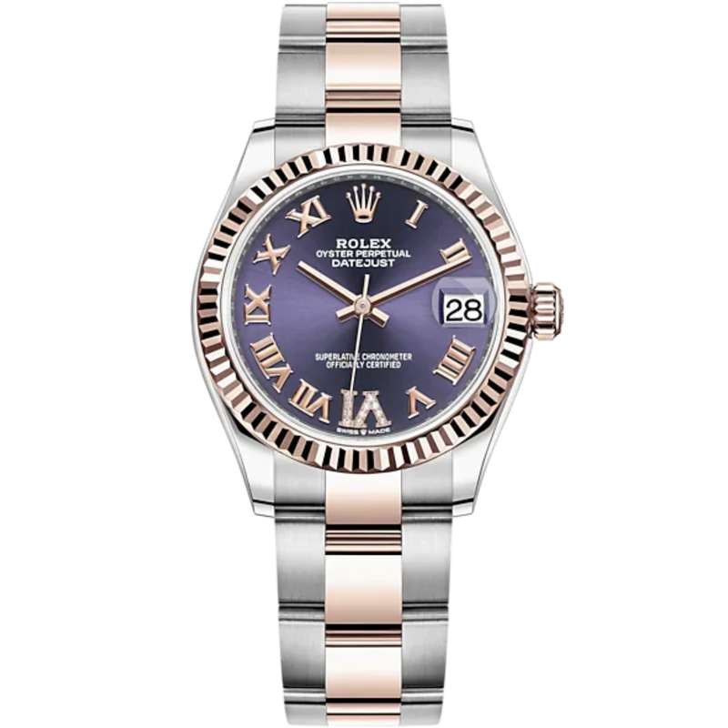 Datejust 31 31mm Oyster Bracelet Oystersteel and Everose Gold with Aubergine Diamond Dial Fluted Bezel - Rolex