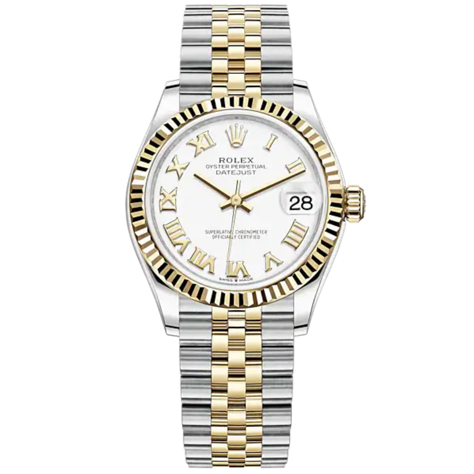 Datejust 31 31mm Jubilee Bracelet Oystersteel and Yellow Gold with White Dial Fluted Bezel - Rolex