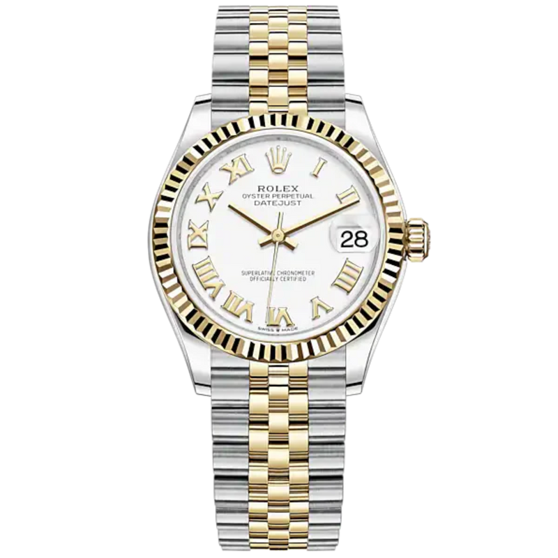Datejust 31 31mm Jubilee Bracelet Oystersteel and Yellow Gold with White Dial Fluted Bezel - Rolex