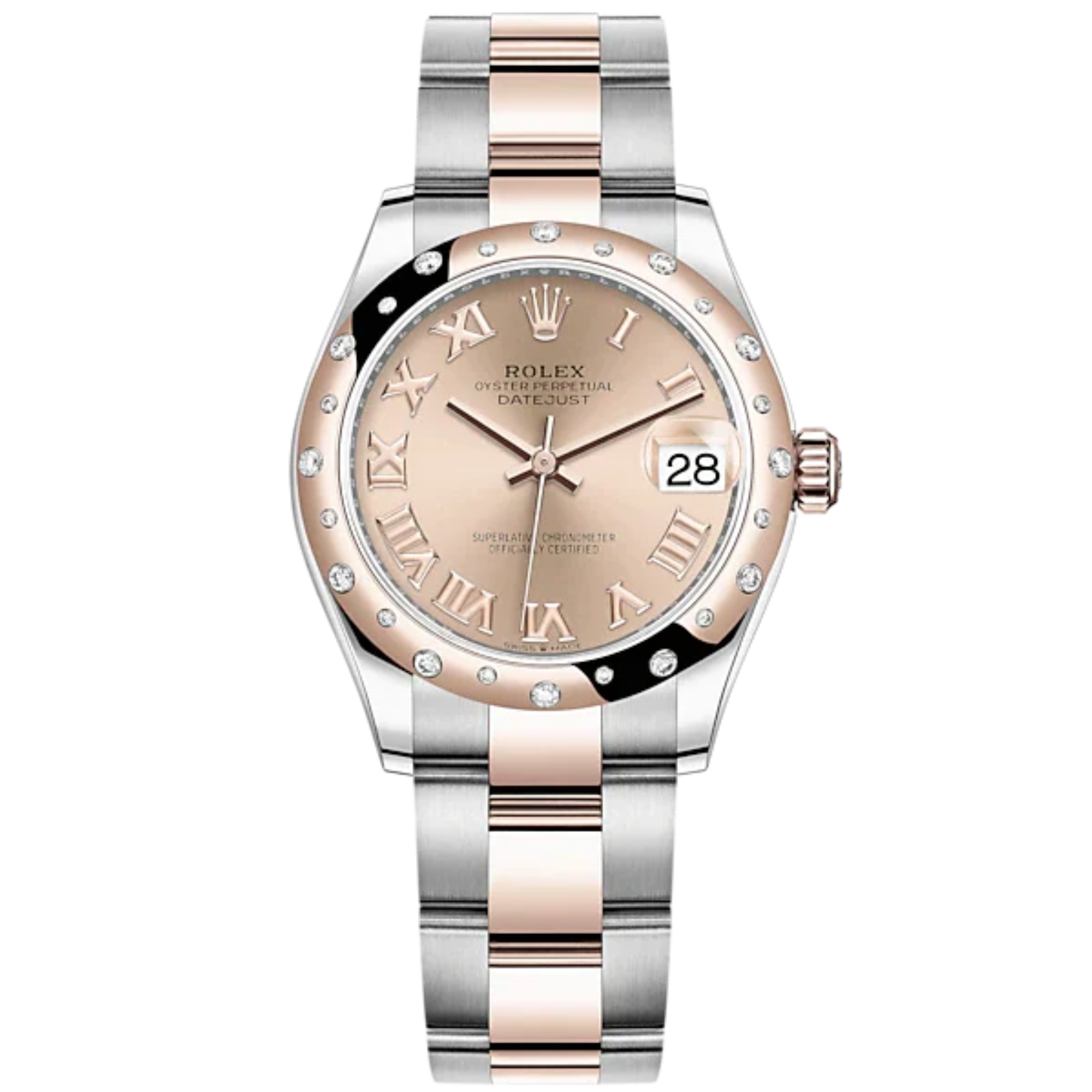 Datejust 31 31mm Oyster Bracelet Oystersteel and Everose Gold with Rosé-Colour Roman Dial Diamond-Set Bezel - Rolex