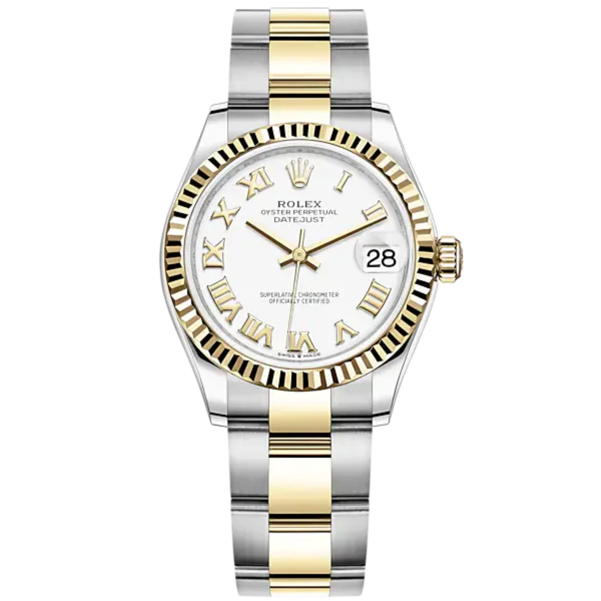 Datejust 31 31mm Oyster Bracelet Oystersteel and Yellow Gold with White Dial Fluted Bezel - Rolex