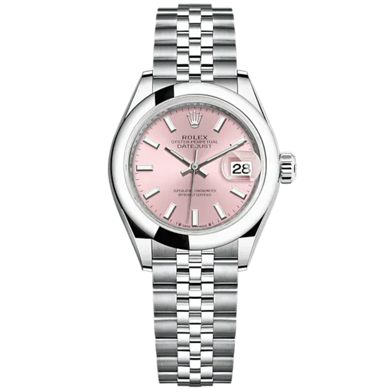 Lady-DateJust 28mm Oystersteel Jubilee Bracelet and Pink Dial Domed Bezel - Rolex