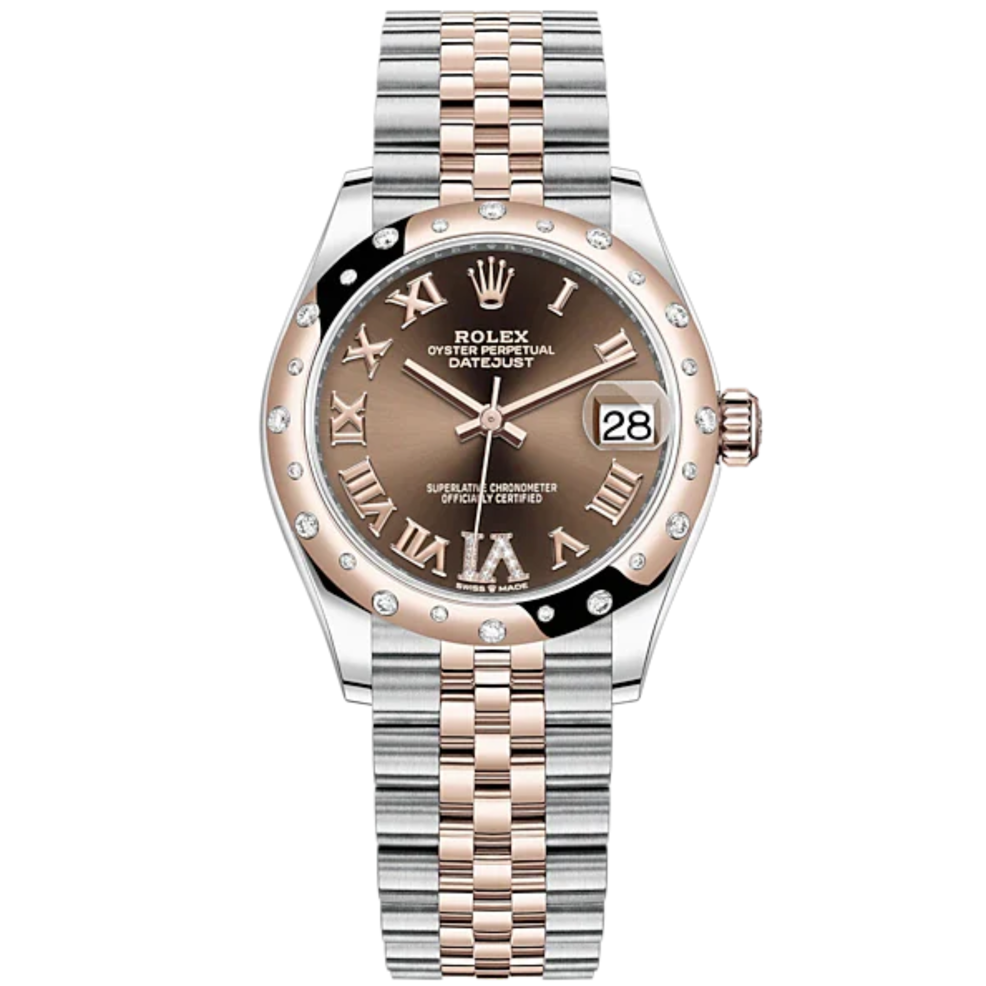 Datejust 31 31mm Jubilee Bracelet Oystersteel and Everose Gold with Chocolate Diamond Smooth Roman Dial Diamond-Set Bezel - Rolex
