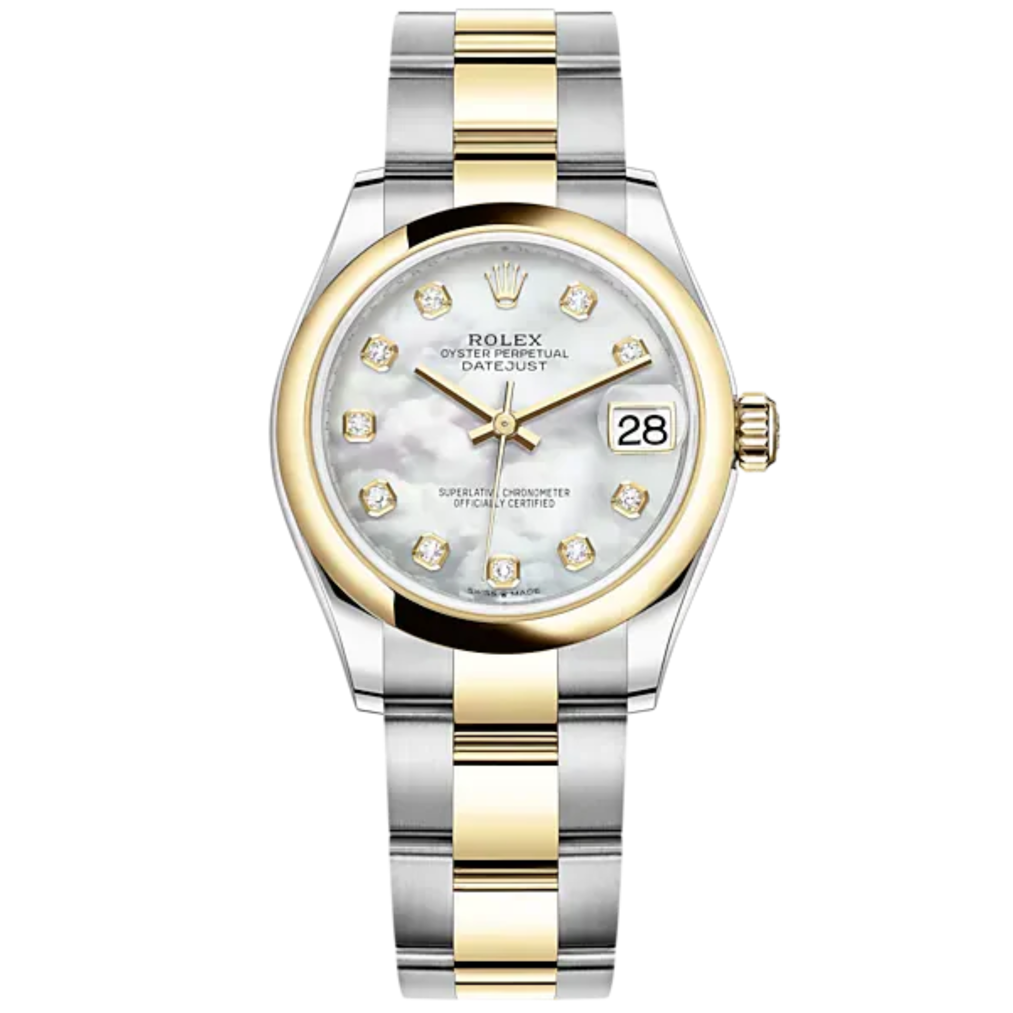 Datejust 31 31mm Oyster Bracelet Oystersteel and Yellow Gold with White Mother-Of-Pearl Diamond-Set Bezel Yellow Gold Bezel - Rolex