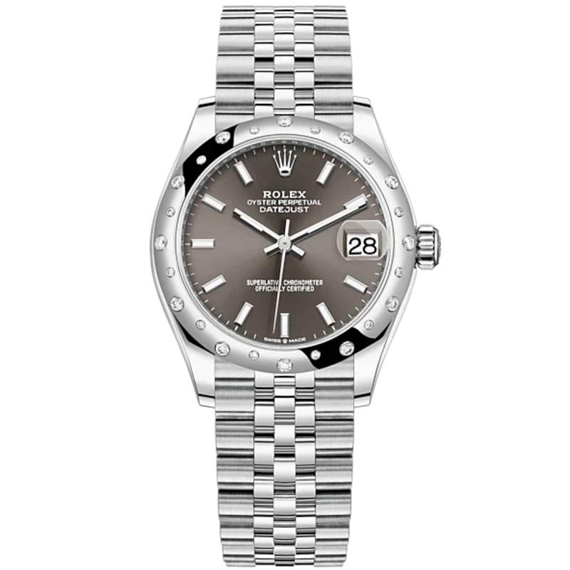 Datejust 31 31mm Jubilee Bracelet Oystersteel and White Gold with Dark Grey Dial Diamond-Set Bezel - Rolex