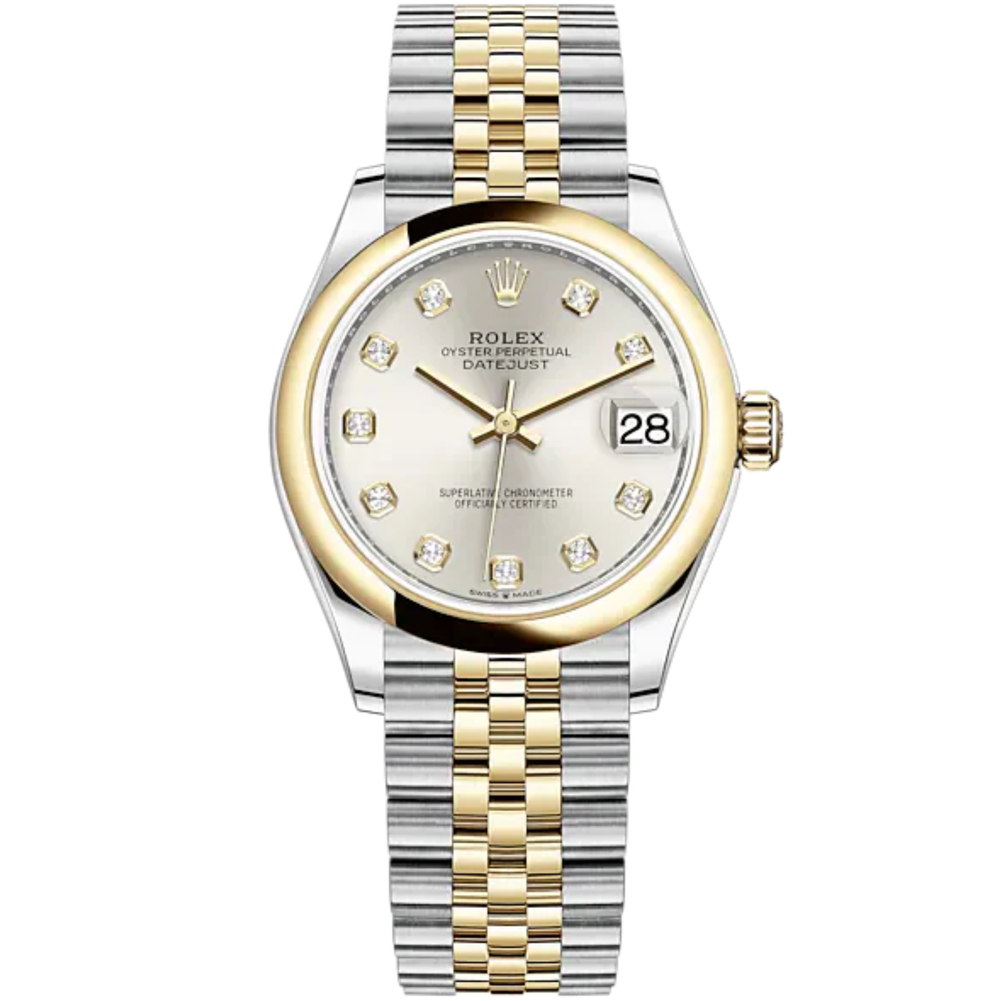 Datejust 31 31mm Jubilee Bracelet Oystersteel and Yellow Gold with Silver Diamond-Set Dial Yellow Gold Bezel - Rolex