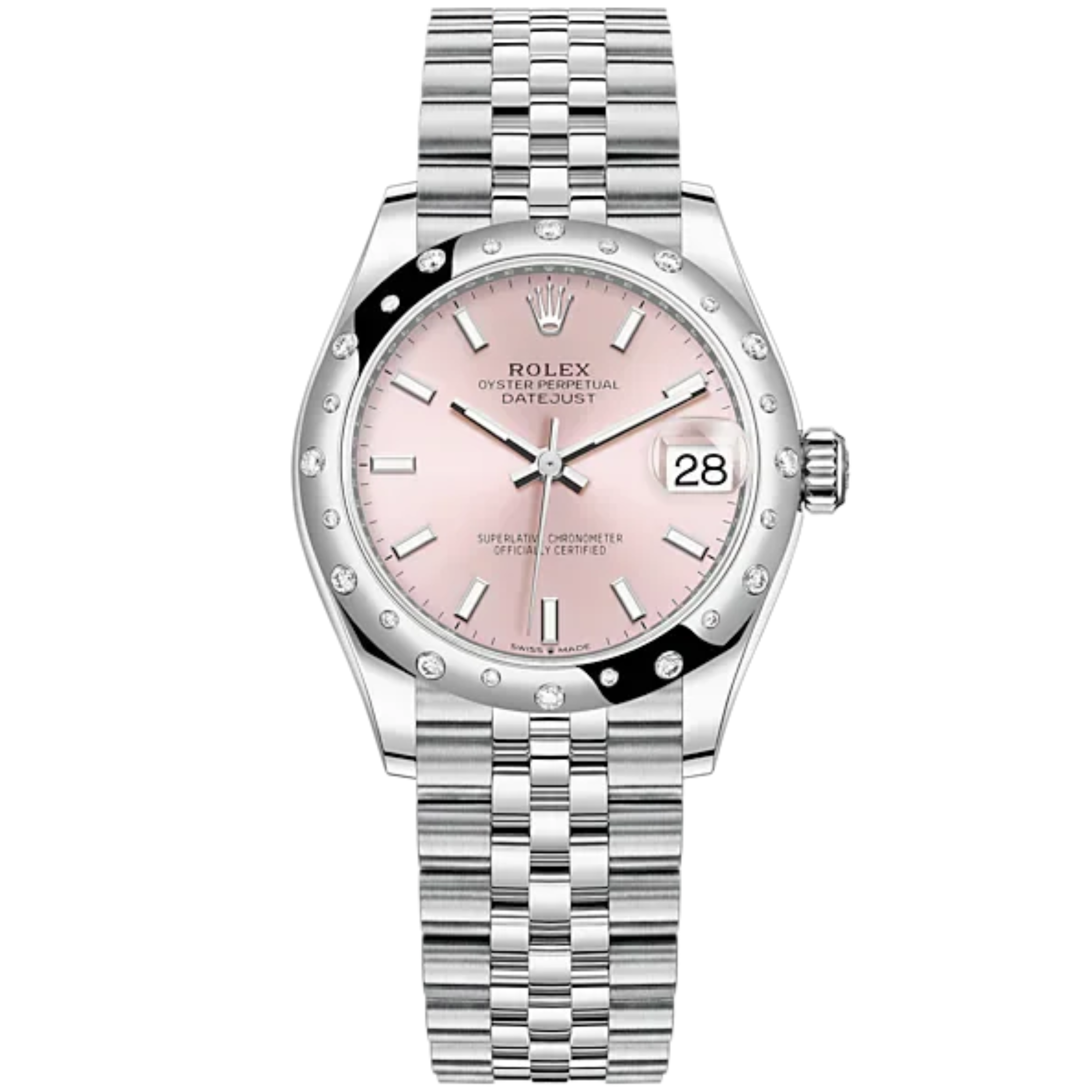 Datejust 31 31mm Jubilee Bracelet Oystersteel and White Gold with Pink Dial Diamond-Set Bezel - Rolex