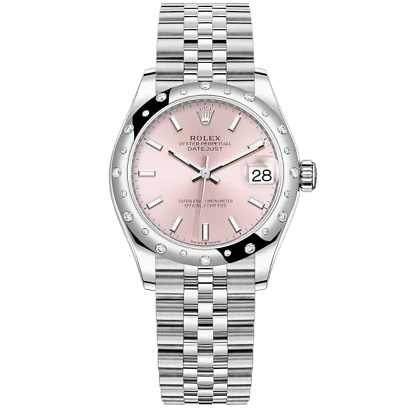 Datejust 31 31mm Jubilee Bracelet Oystersteel and White Gold with Pink Dial Diamond-Set Bezel - Rolex