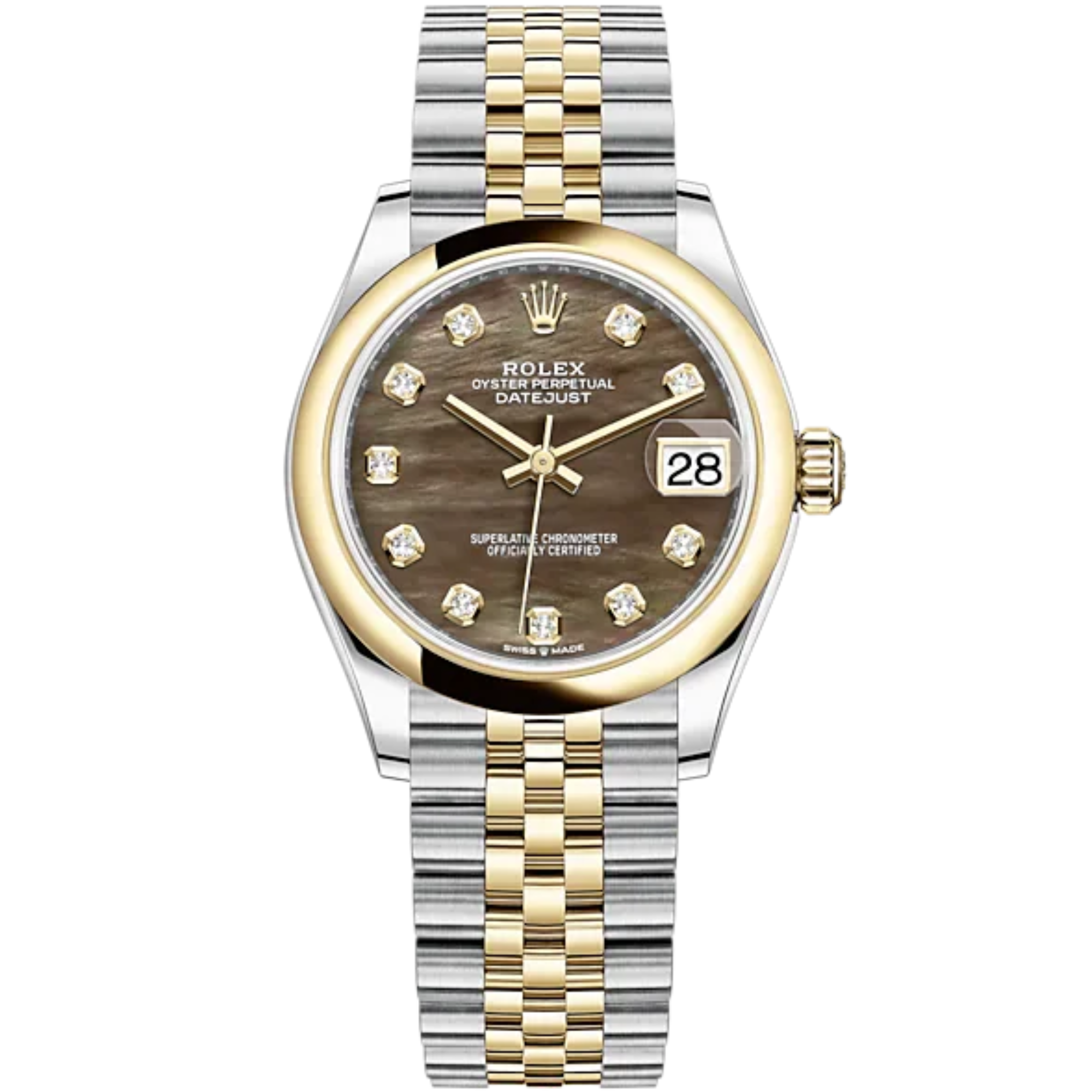 Datejust 31 31mm Jubilee Bracelet Oystersteel and Yellow Gold with Black Mother-Of-Pearl Diamond-Set Dial Yellow Gold Bezel - Rolex