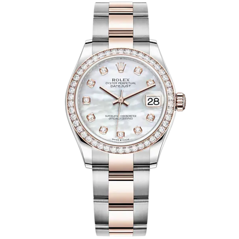 Datejust 31 31mm Oyster Bracelet Oystersteel and Everose Gold with White Mother-Of-Pearl Diamond-Set Dial Diamond-Set Bezel - Rolex