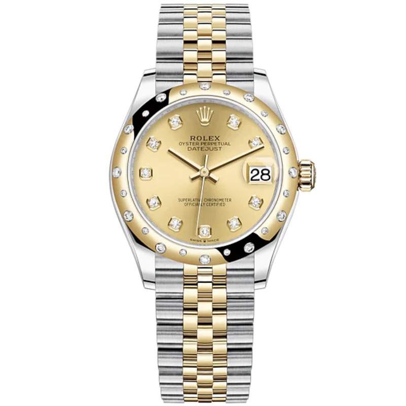 Datejust 31 31mm Jubilee Bracelet Oystersteel and Yellow Gold with Champagne-Colour Diamond-Set Dial Diamond-Set Bezel - Rolex