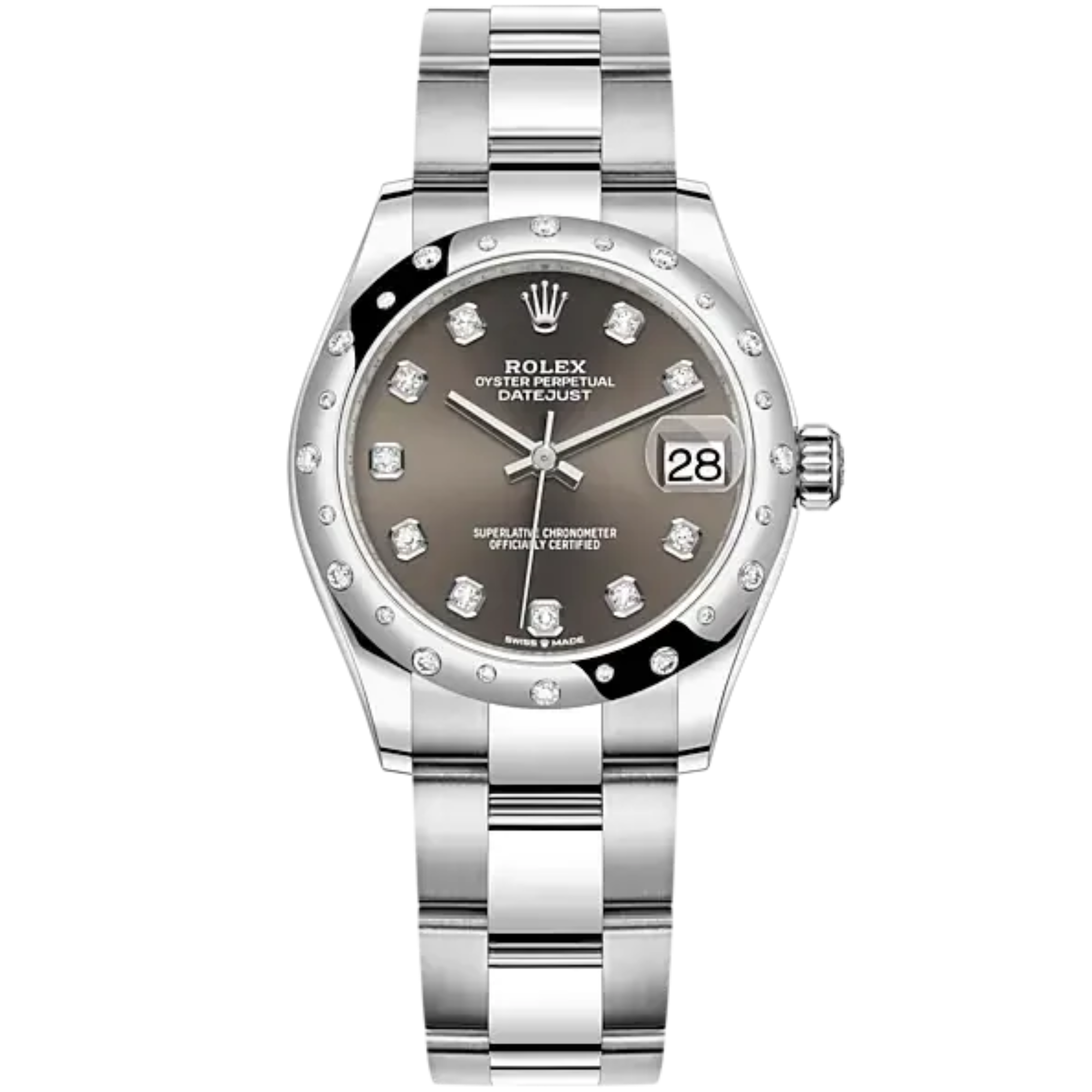 Datejust 31 31mm Oyster Bracelet Oystersteel and White Gold with Dark Grey Diamond-Set Dial Diamond-Set Bezel - Rolex