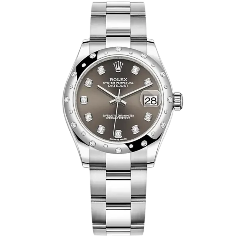 Datejust 31 31mm Oyster Bracelet Oystersteel and White Gold with Dark Grey Diamond-Set Dial Diamond-Set Bezel - Rolex