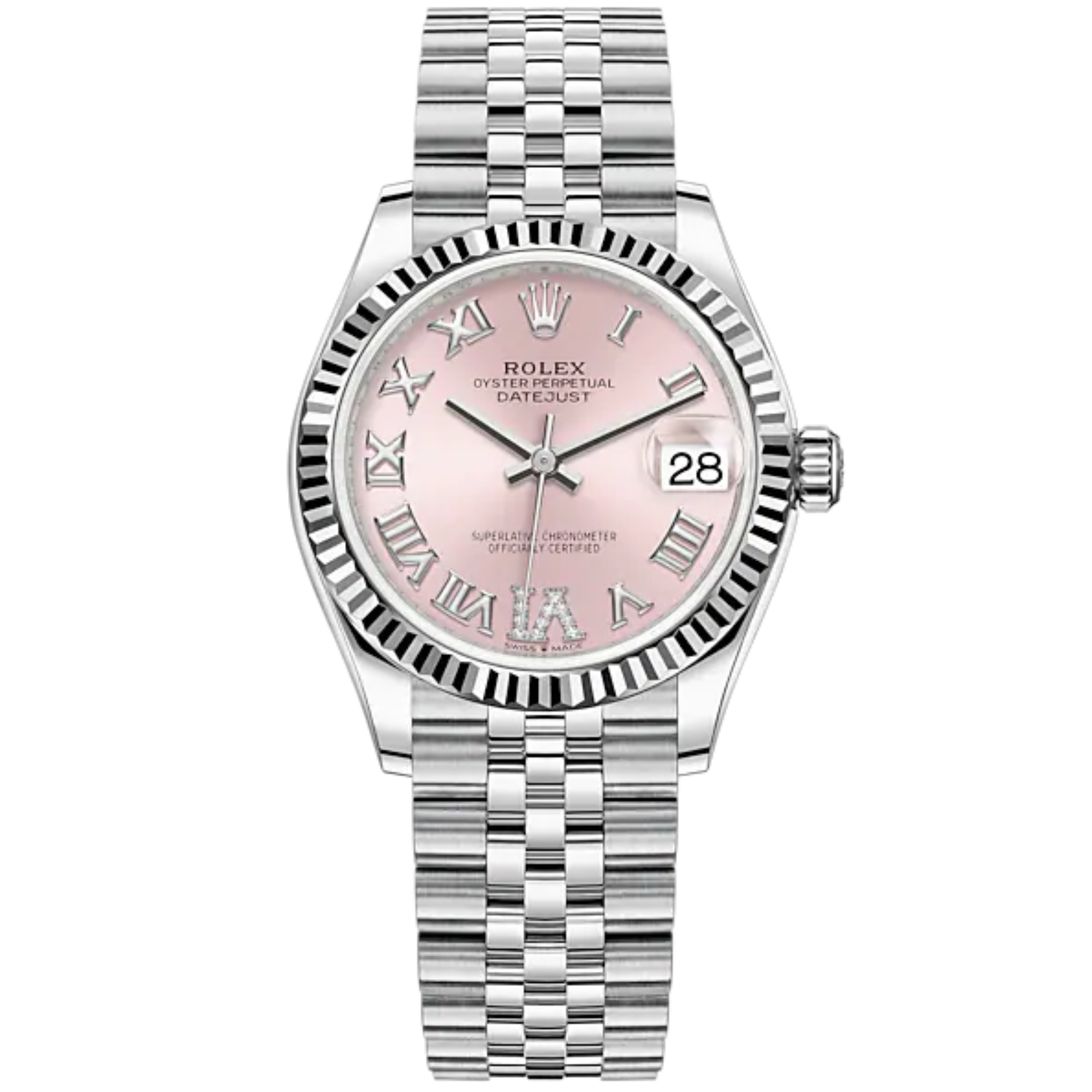 Datejust 31 31mm Jubilee Bracelet Oystersteel and White Gold with Pink Diamond Dial Fluted Bezel - Rolex
