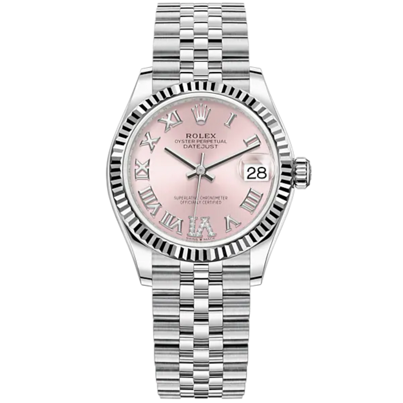 Datejust 31 31mm Jubilee Bracelet Oystersteel and White Gold with Pink Diamond Dial Fluted Bezel - Rolex