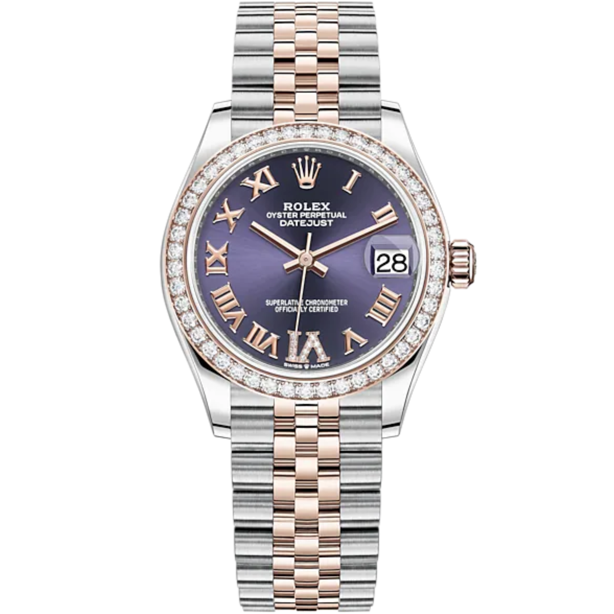 Datejust 31 31mm Jubilee Bracelet Oystersteel and Everose Gold with Aubergine Diamond Dial Diamond-Set Bezel - Rolex
