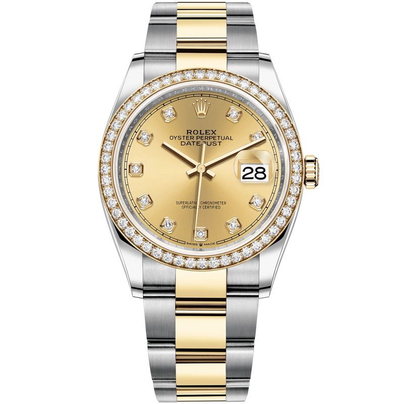 Datejust 36 36mm Oyster Bracelet Oystersteel and Yellow Gold with Champagne-Colour Diamond-Set Dial Diamond-Set Bezel - Rolex