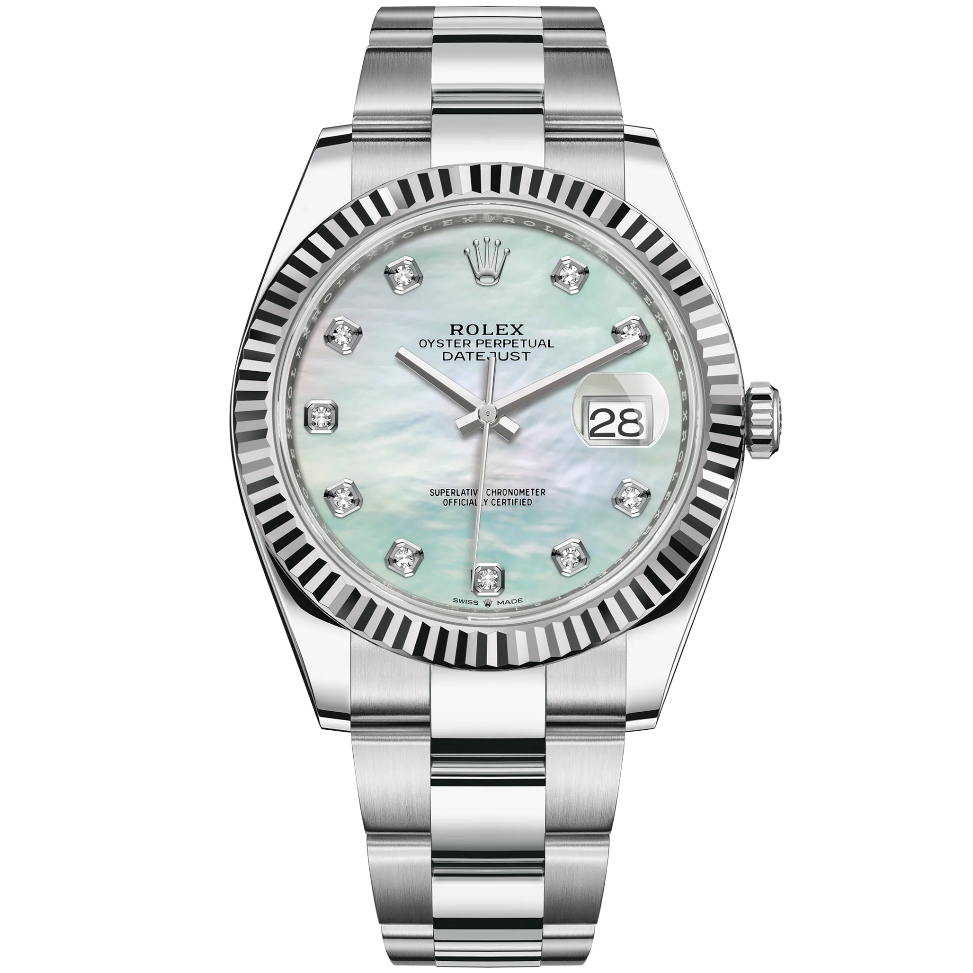 Rolex Datejust Ref. 126334 41mm Oyster White Gold with White Mother-Of-Pearl Diamond-Set Dial Fluted Bezel - Rolex