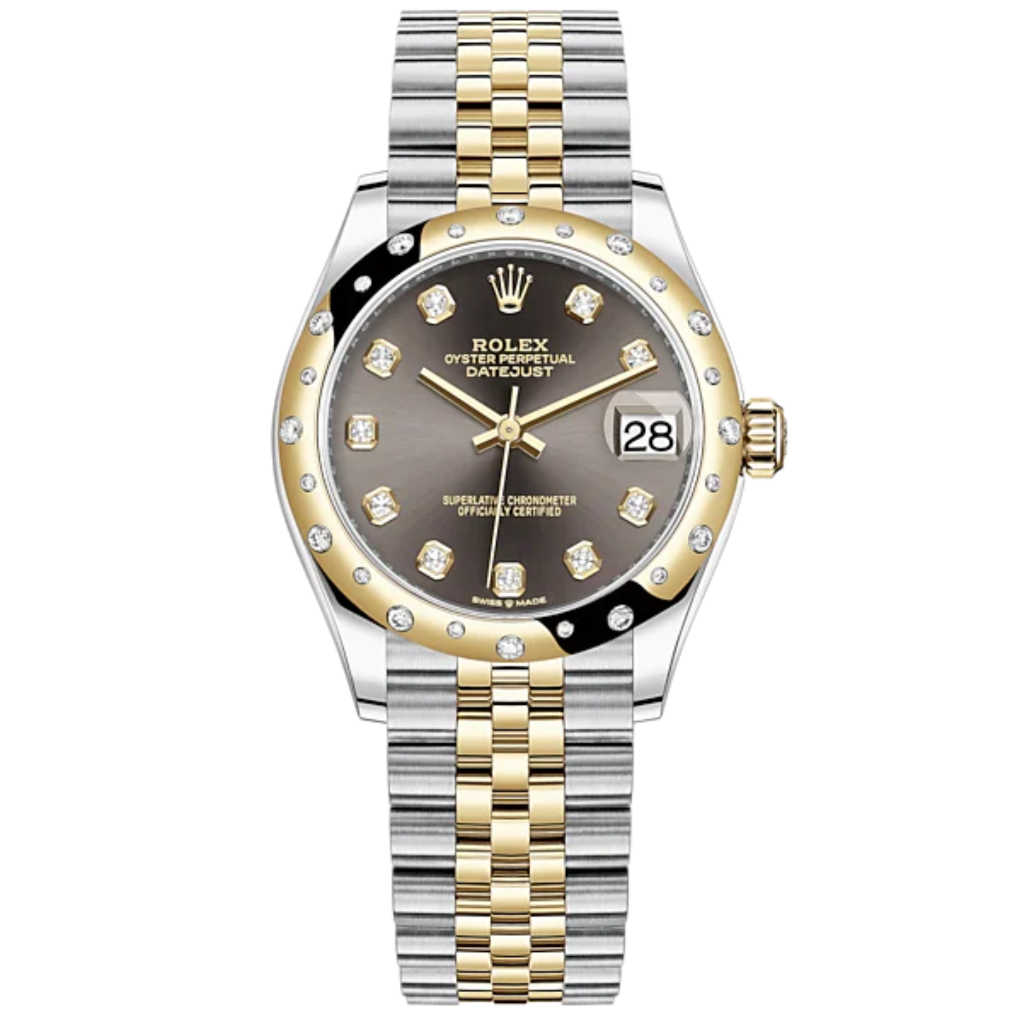 Datejust 31 31mm Jubilee Bracelet Oystersteel and Yellow Gold with Dark Grey Diamond-Set Dial Diamond-Set Bezel - Rolex
