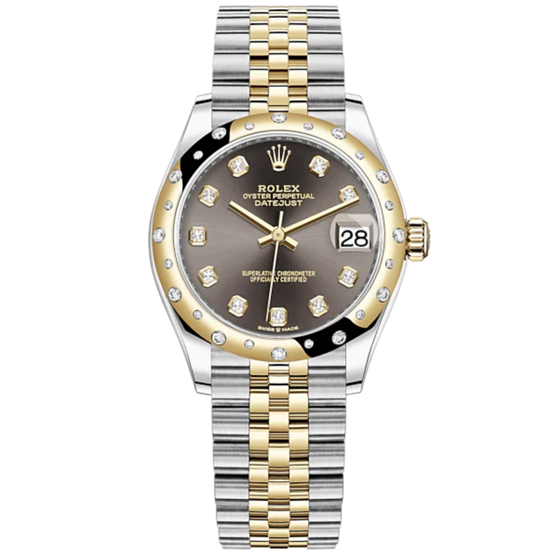 Datejust 31 31mm Jubilee Bracelet Oystersteel and Yellow Gold with Dark Grey Diamond-Set Dial Diamond-Set Bezel - Rolex