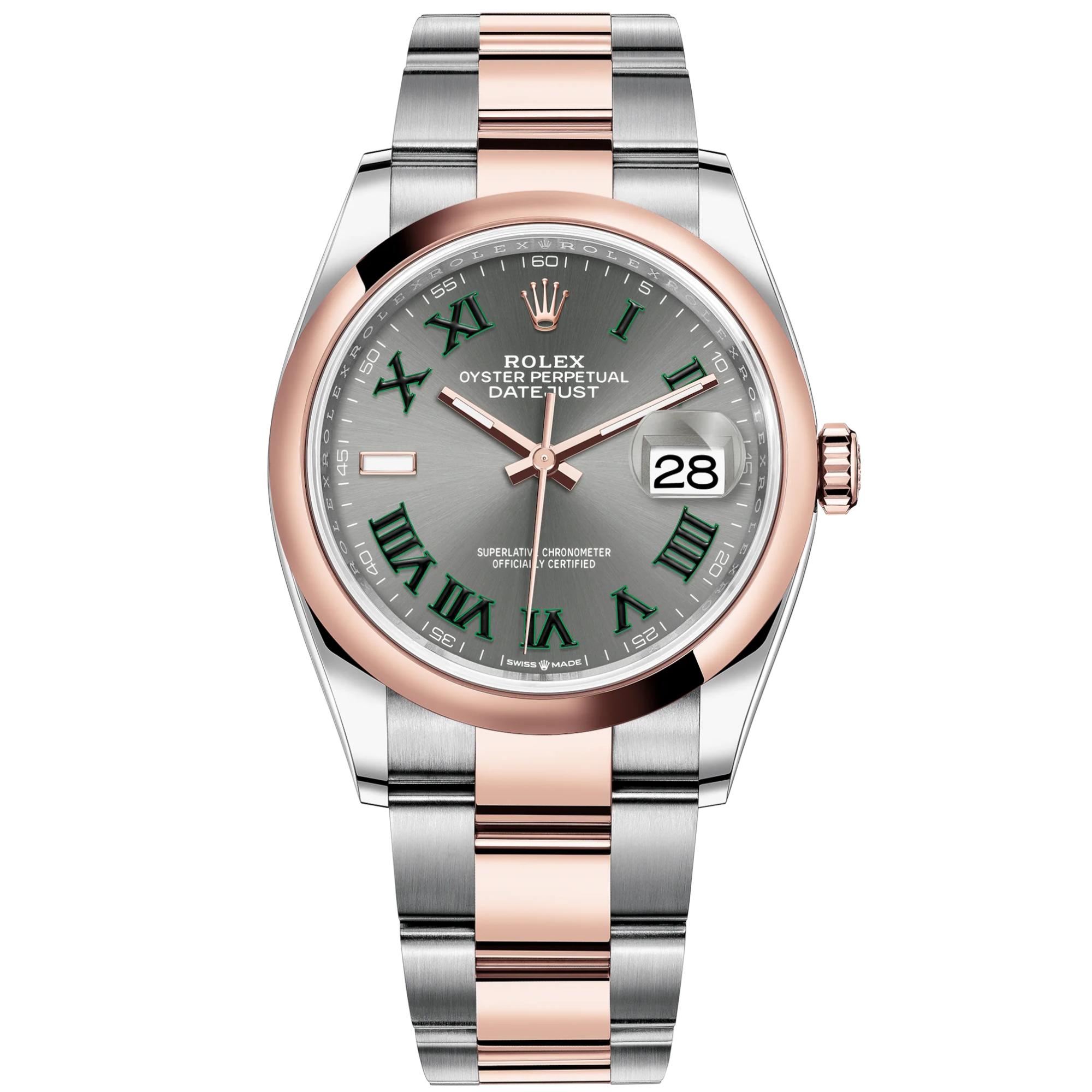 Datejust 36 36mm Oyster Bracelet Oystersteel and Everose Gold with Slate Dial Domed Bezel - Rolex