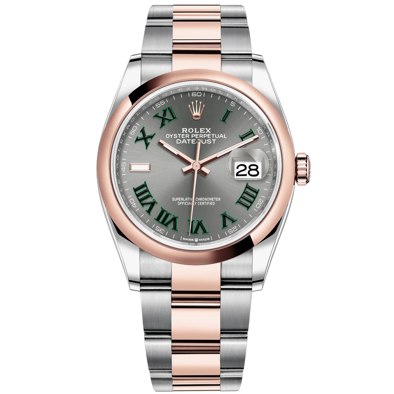 Datejust 36 36mm Oyster Bracelet Oystersteel and Everose Gold with Slate Dial Domed Bezel - Rolex