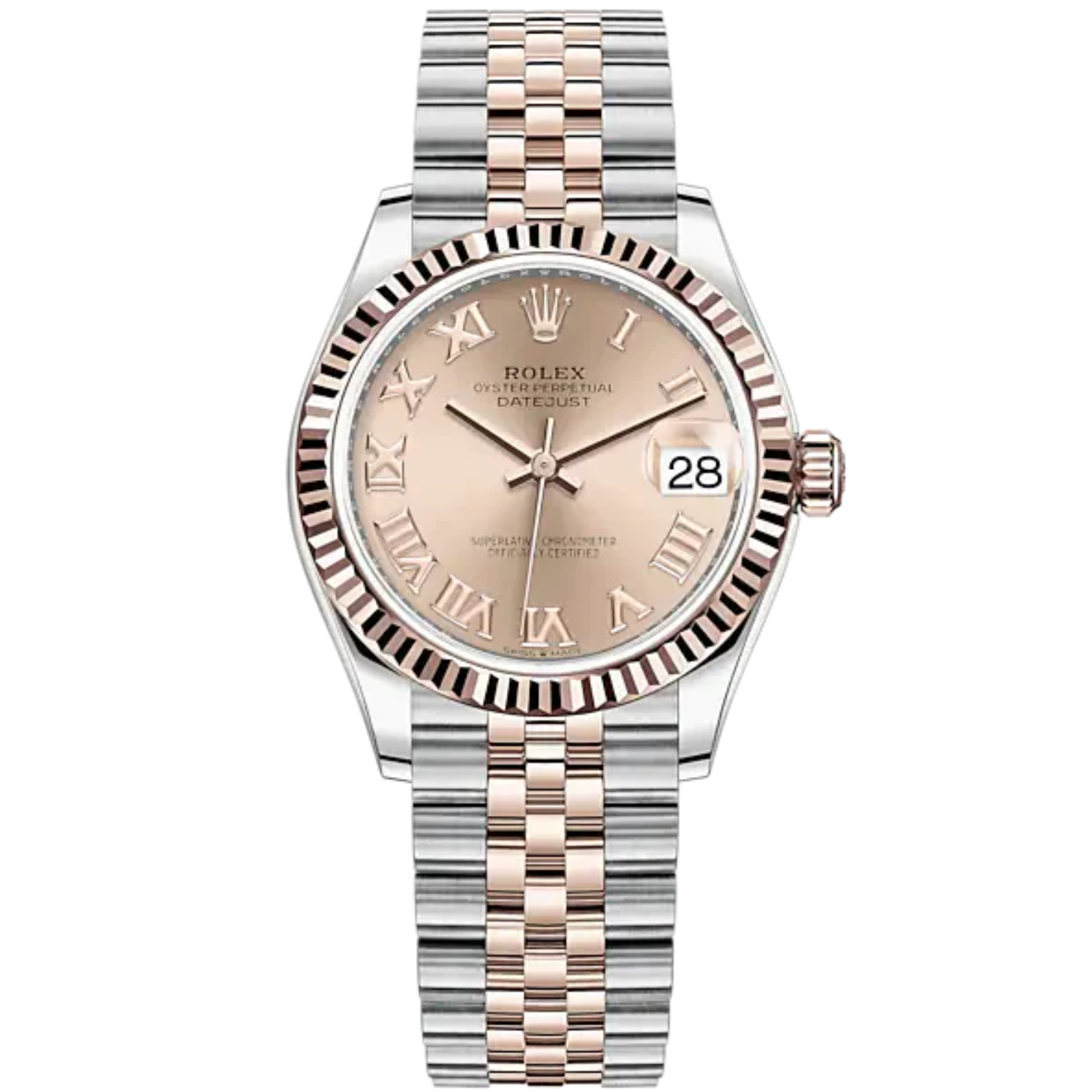 Datejust 31 31mm Jubilee Bracelet Oystersteel and Everose Gold with Rosé-Colour Roman Dial Fluted Bezel - Rolex