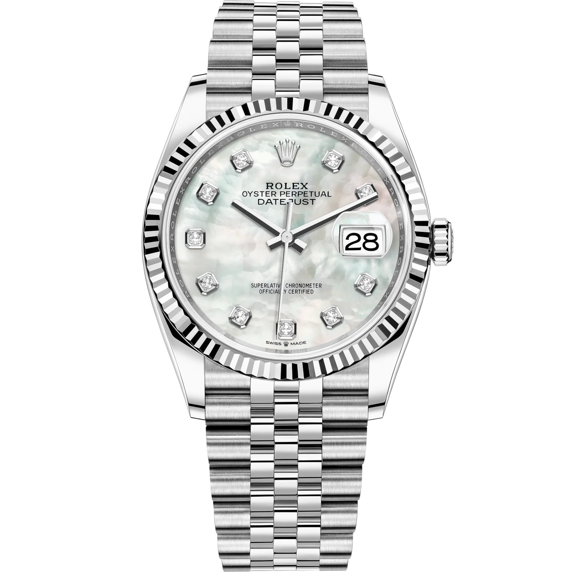 Rolex Datejust 36mm Jubilee Bracelet White Gold with Mother-of-Pearl Diamond-Set Dial Fluted Bezel - Rolex