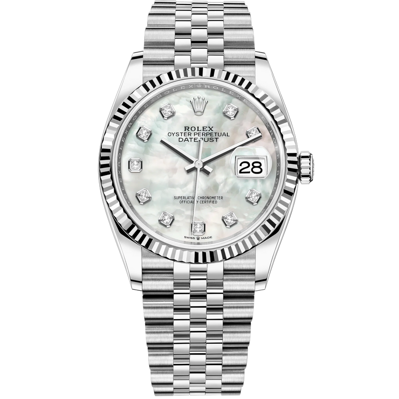 Rolex Datejust 36mm Jubilee Bracelet White Gold with Mother-of-Pearl Diamond-Set Dial Fluted Bezel - Rolex