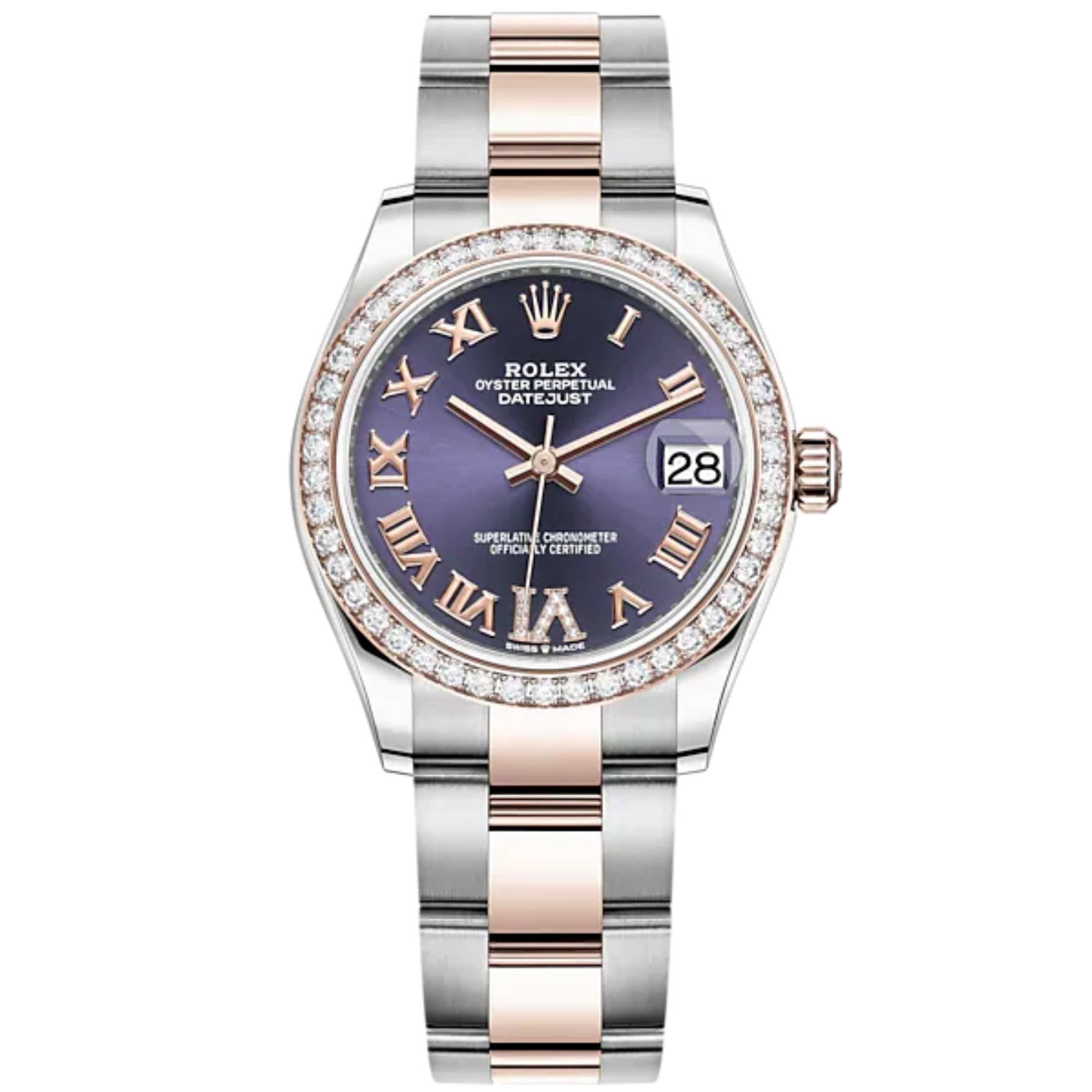 Datejust 31 31mm Oyster Bracelet Oystersteel and Everose Gold with Aubergine Diamond Dial Diamond-Set Bezel - Rolex