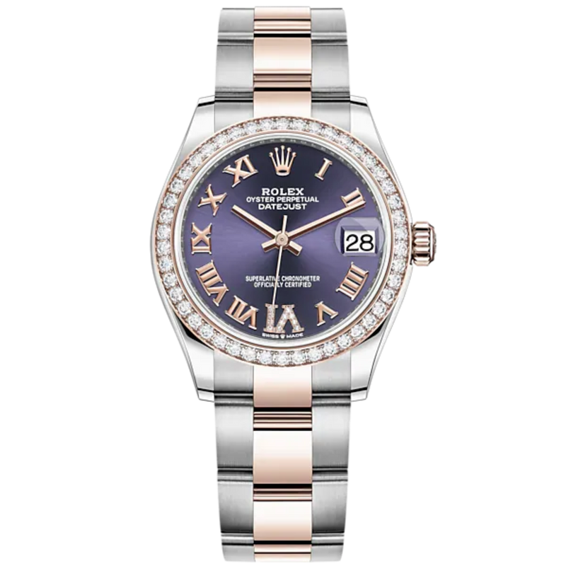 Datejust 31 31mm Oyster Bracelet Oystersteel and Everose Gold with Aubergine Diamond Dial Diamond-Set Bezel - Rolex