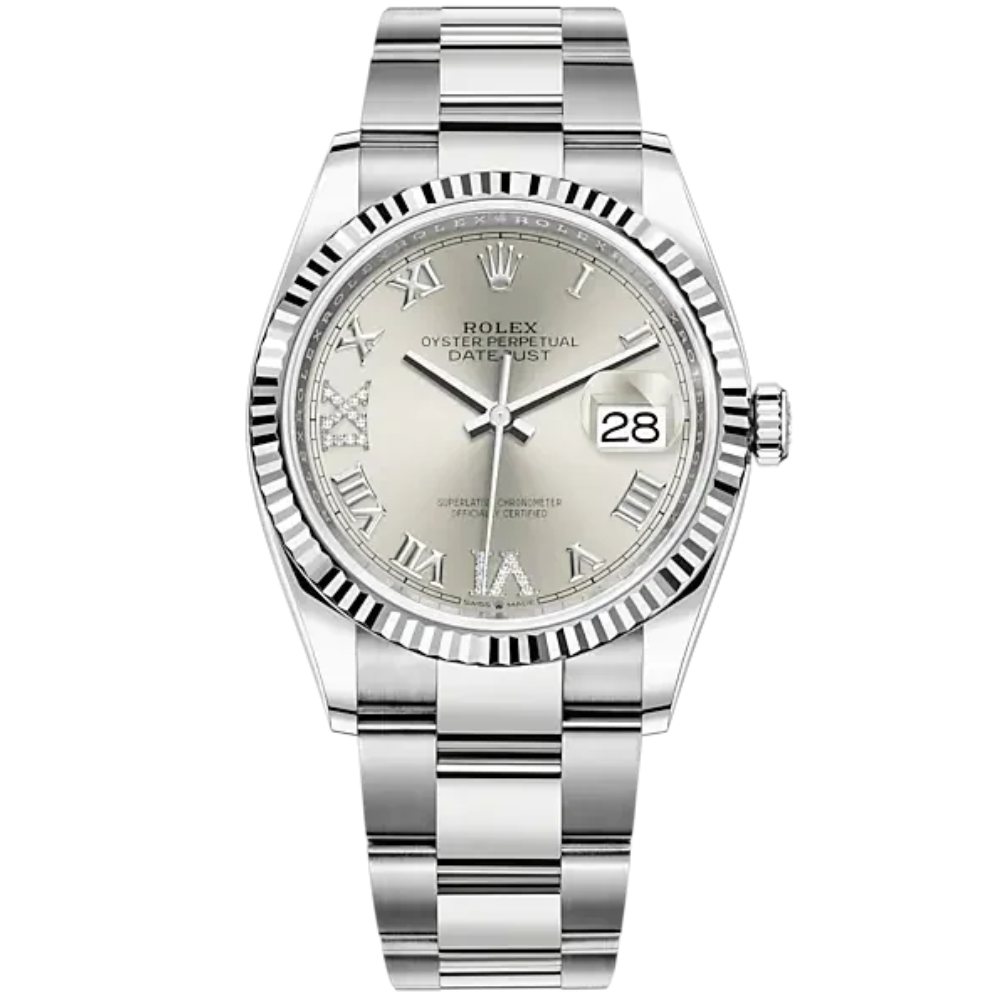 Lady-DateJust 28mm President Bracelet and 18 KT Everose Gold with White Mother-of-Pearl Diamond-Set Dial Fluted Bezel - Rolex