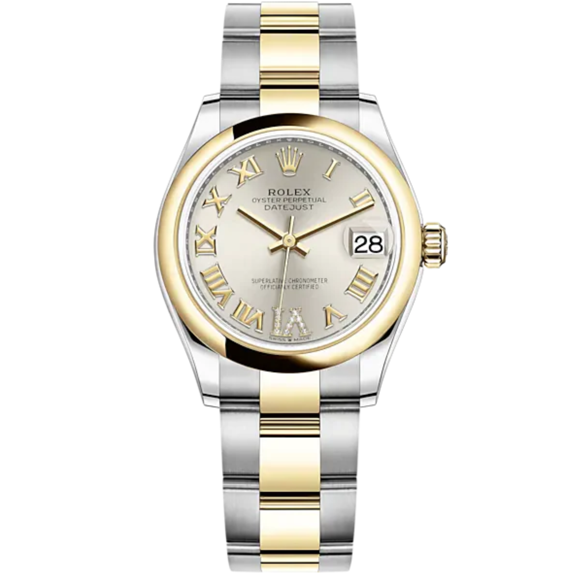 Datejust 31 31mm Oyster Bracelet Oystersteel and Yellow Gold with Silver Diamond Dial Yellow Gold Bezel - Rolex