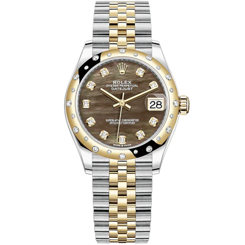 Datejust 31 31mm Jubilee Bracelet Oystersteel and Yellow Gold with Black Mother-Of-Pearl Diamond-Set Dial Diamond-Set Bezel - Rolex