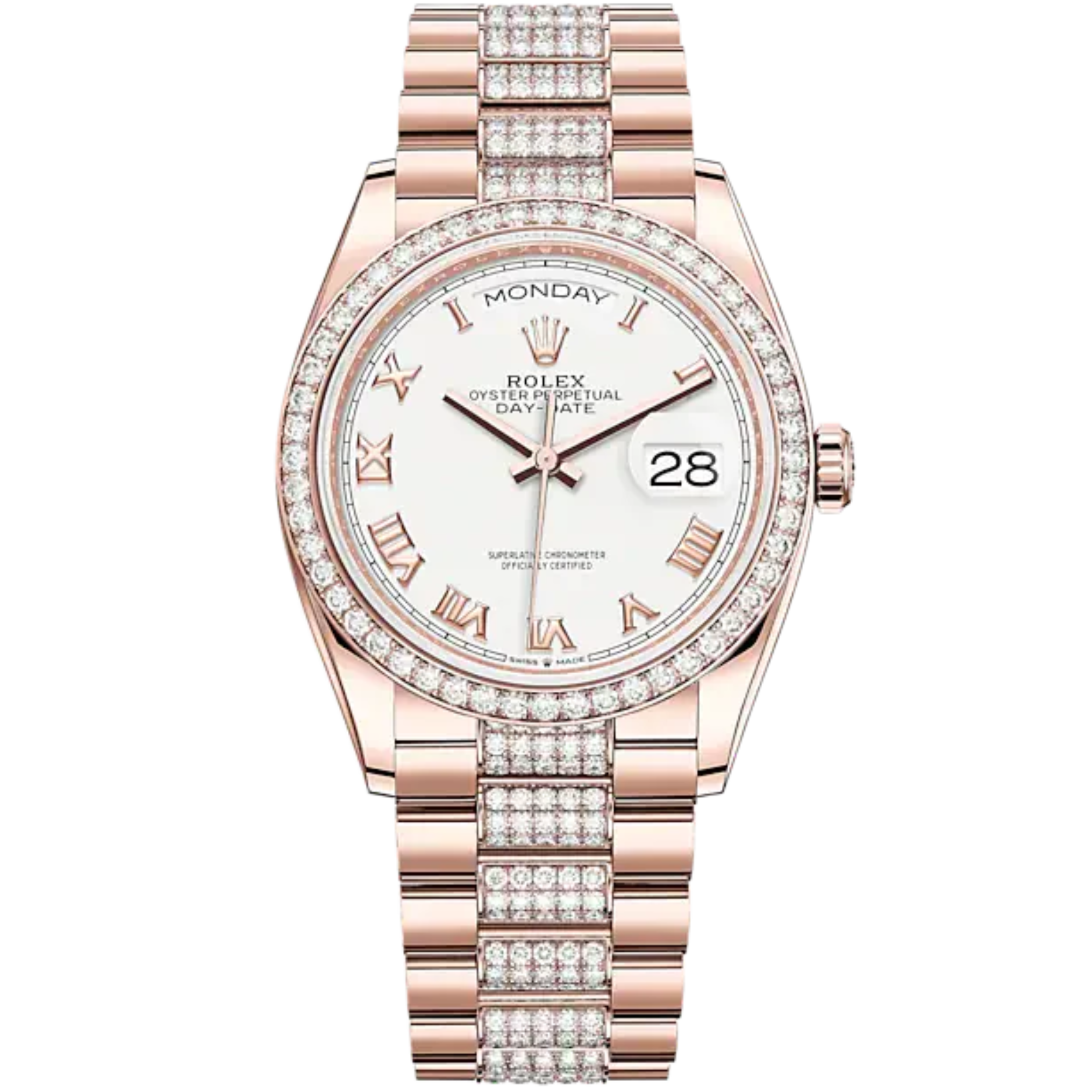 Day-Date 36 36mm Diamond-Set President Bracelet and 18 KT Everose Gold with White Dial Diamond-Set Bezel - Rolex