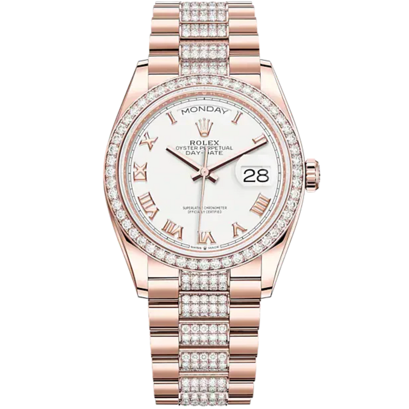 Day-Date 36 36mm Diamond-Set President Bracelet and 18 KT Everose Gold with White Dial Diamond-Set Bezel - Rolex
