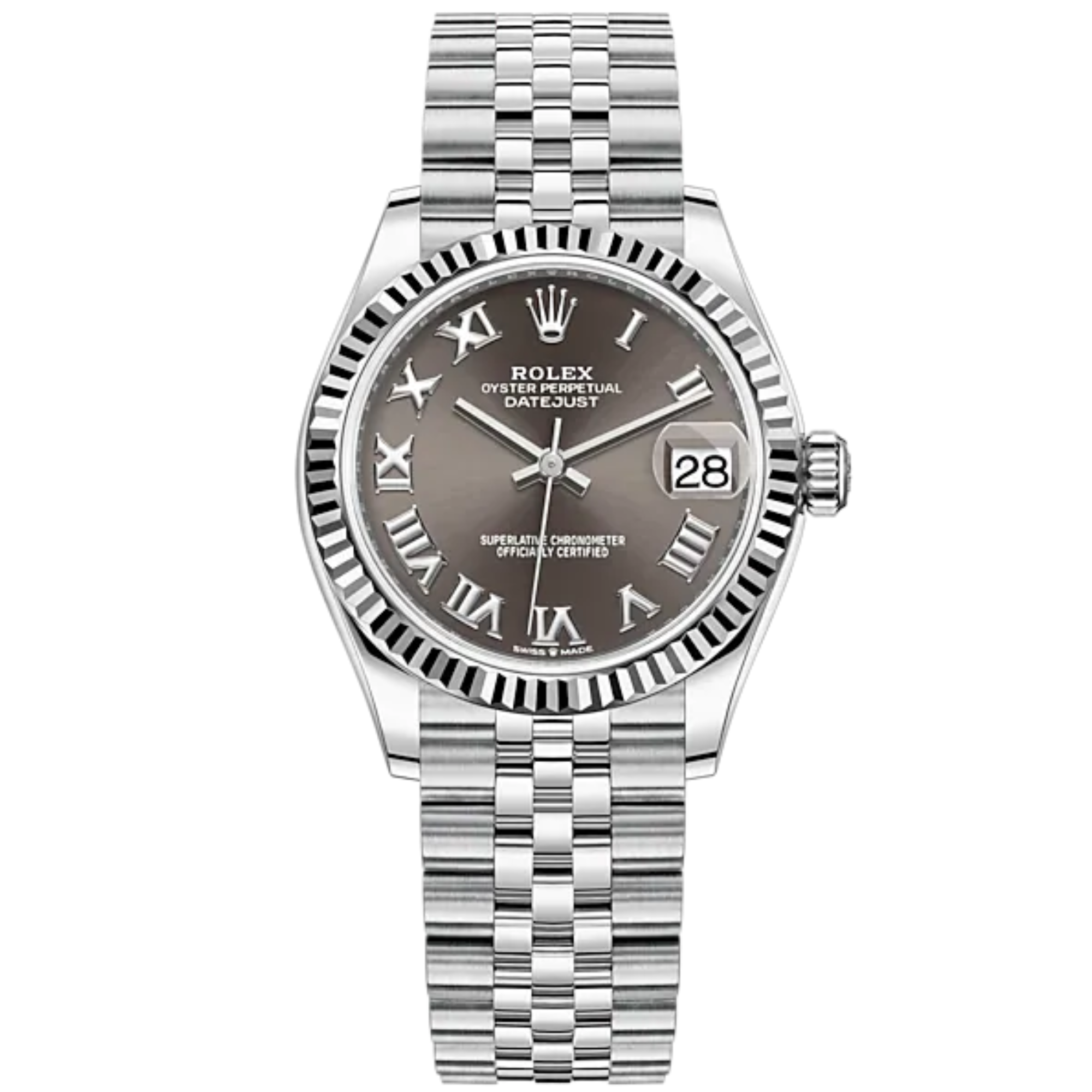 Datejust 31 31mm Jubilee Bracelet Oystersteel and White Gold with Dark Grey Dial Fluted Bezel - Rolex