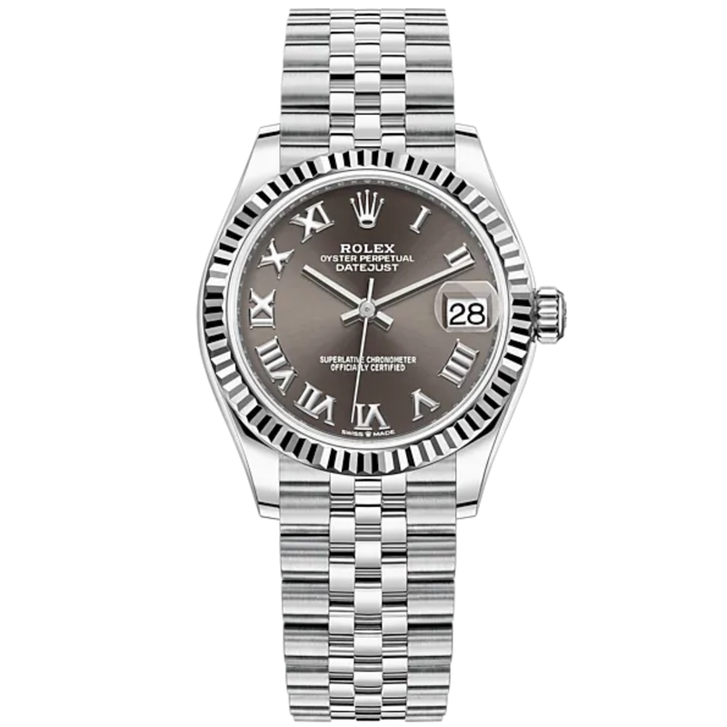 Datejust 31 31mm Jubilee Bracelet Oystersteel and White Gold with Dark Grey Dial Fluted Bezel - Rolex