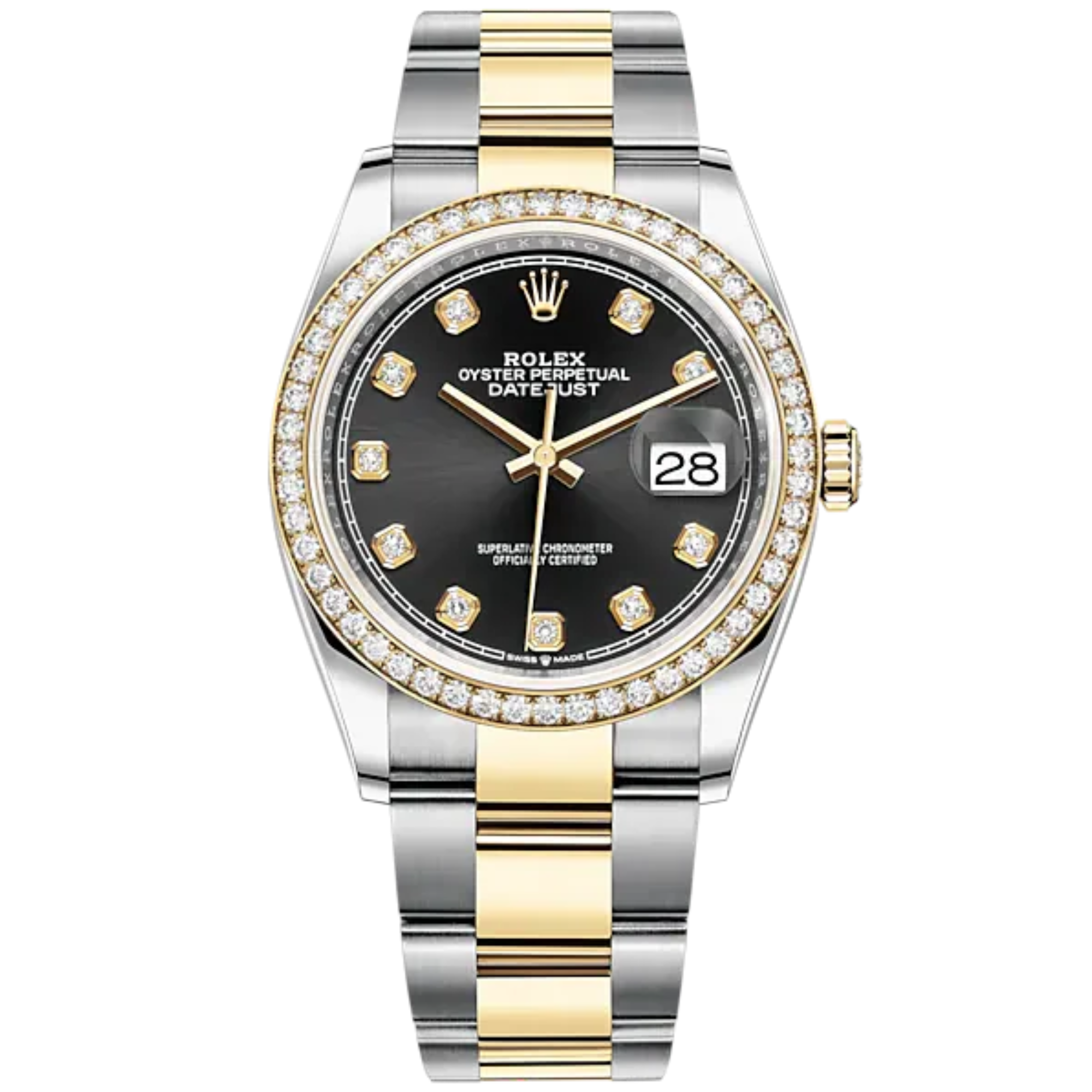 Datejust 36 36mm Oyster Bracelet Oystersteel and Yellow Gold with Bright Black Diamond-Set Dial Diamond-Set Bezel - Rolex