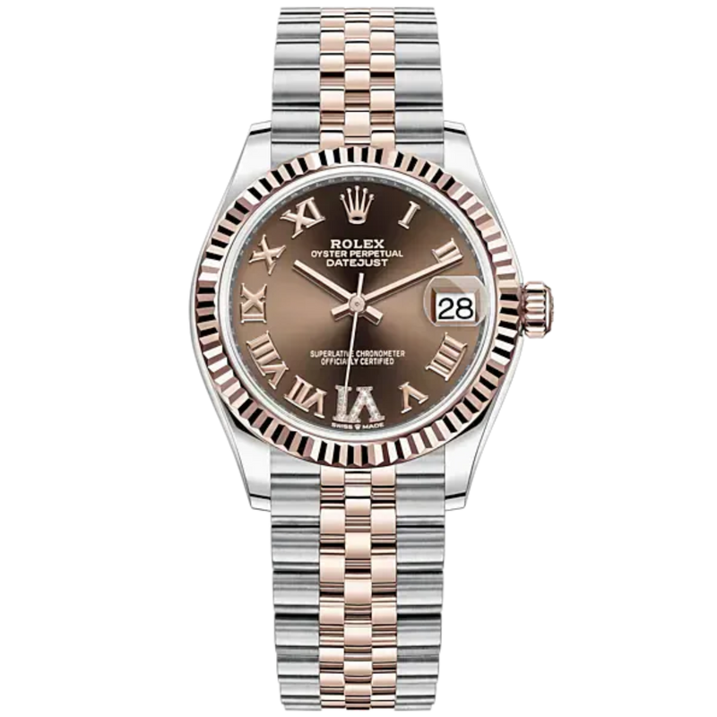 Datejust 31 31mm Jubilee Bracelet Oystersteel and Everose Gold with Chocolate Diamond Dial Fluted Bezel - Rolex