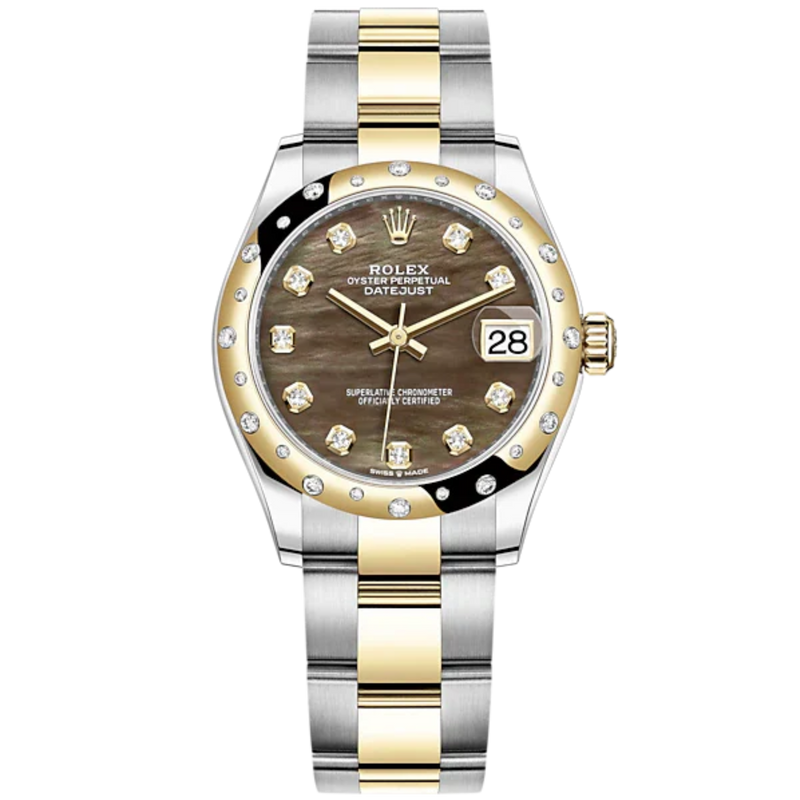 Datejust 31 31mm Oyster Bracelet Oystersteel and Yellow Gold with Black Mother-Of-Pearl Diamond Set Diamond-Set Bezel - Rolex