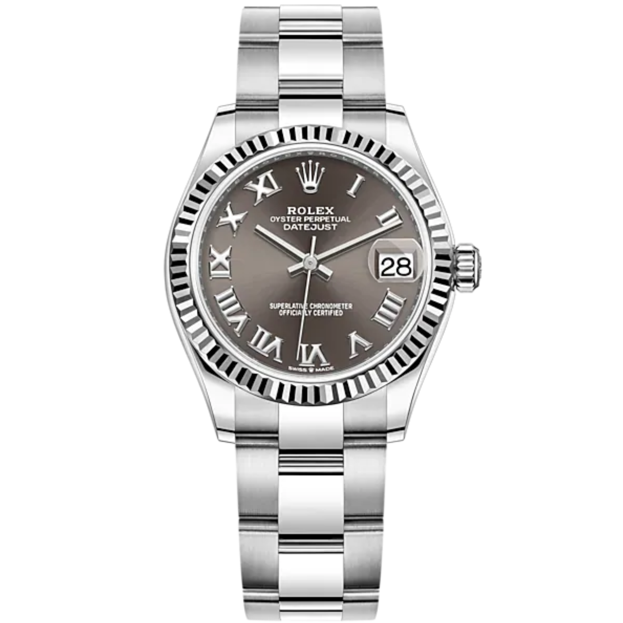 Datejust 31 31mm Oyster Bracelet Oystersteel and White Gold with Dark Grey Diamon Dial Fluted Bezel - Rolex