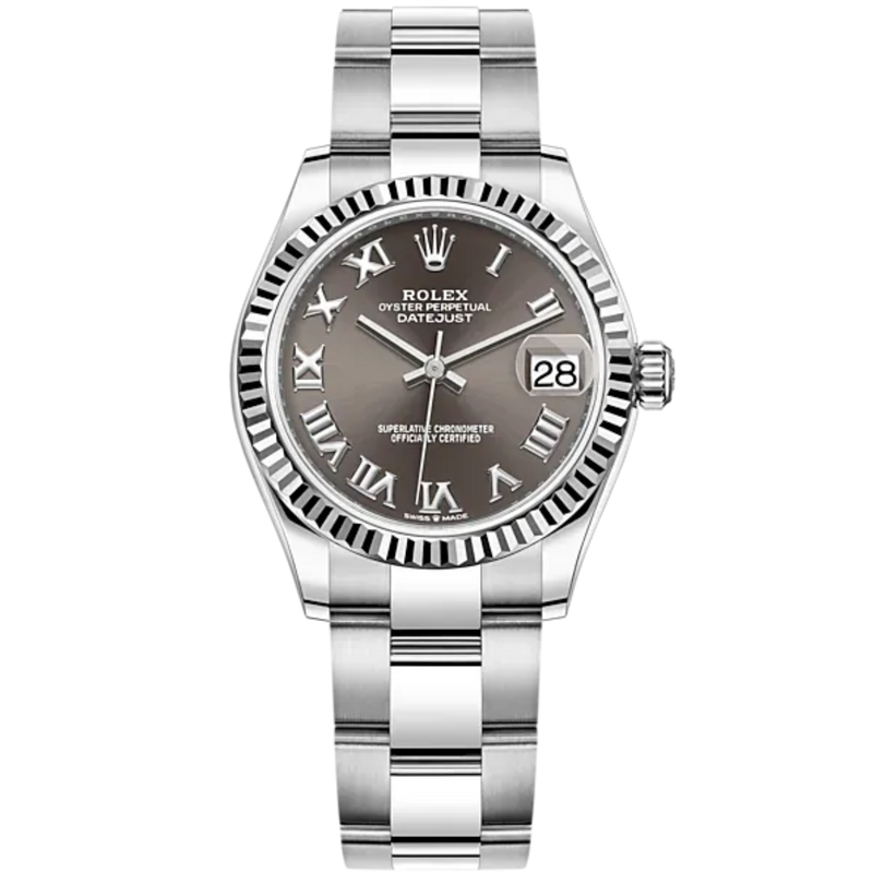 Datejust 31 31mm Oyster Bracelet Oystersteel and White Gold with Dark Grey Diamon Dial Fluted Bezel - Rolex