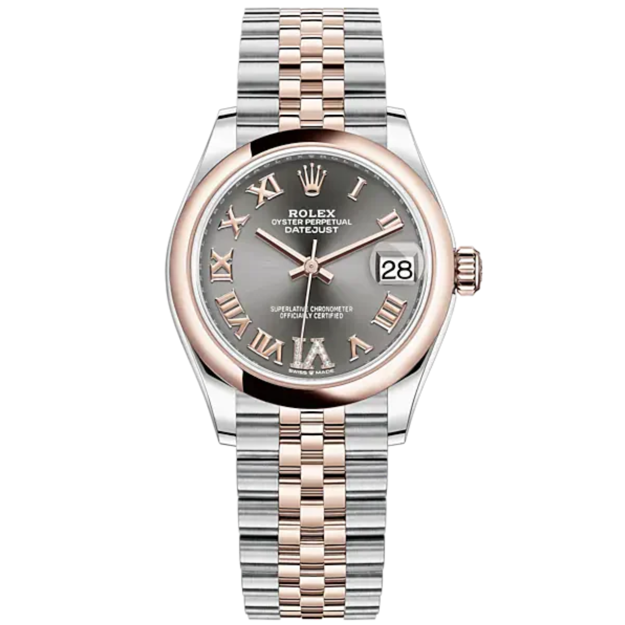 Datejust 31 31mm Jubilee Bracelet Oystersteel and Everose Gold with Slate Diamond Dial Everose Gold Bezel - Rolex