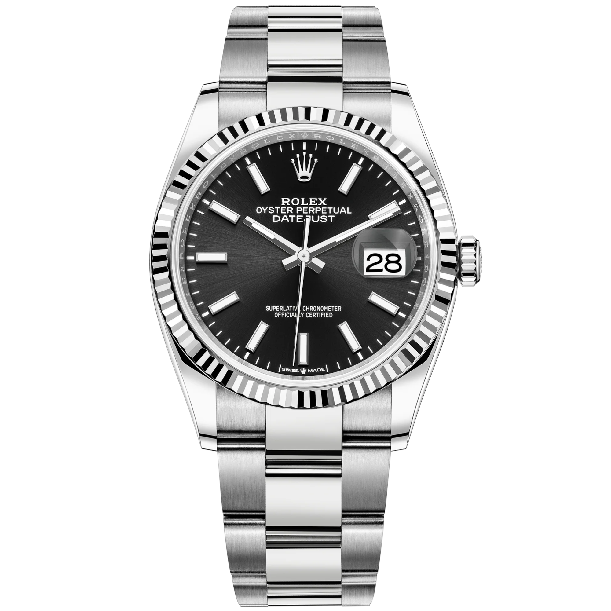 Rolex Datejust Ref. 126234 36mm Oyster Bracelet White Gold Black Stick Dial - Rolex