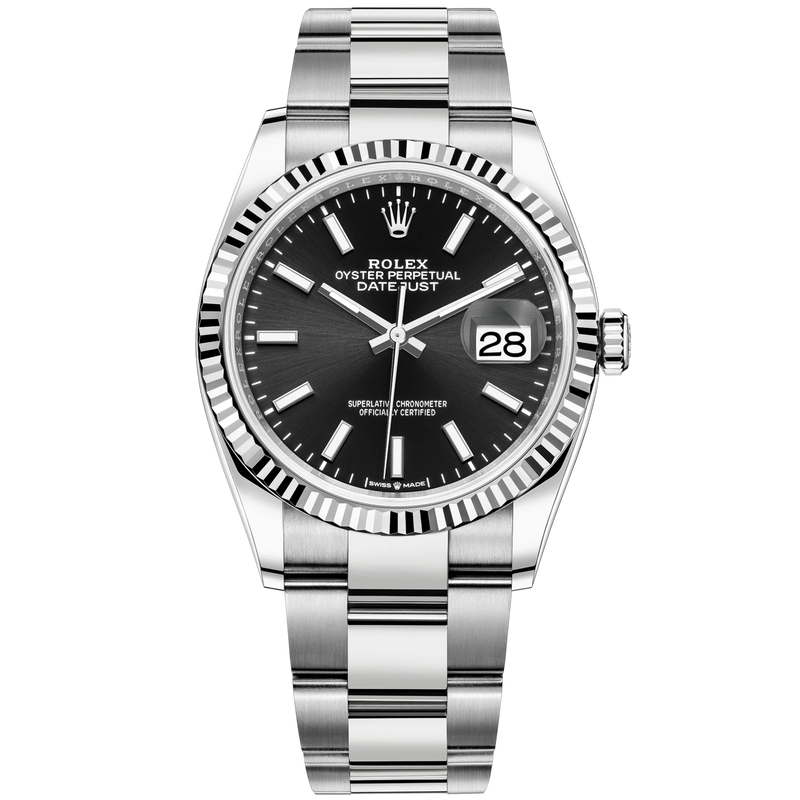 Rolex Datejust Ref. 126234 36mm Oyster Bracelet White Gold Black Stick Dial - Rolex